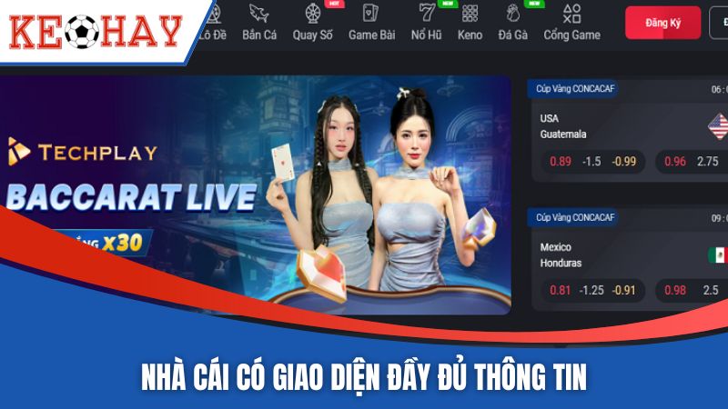 Nhà cái có giao diện đầy đủ thông tin